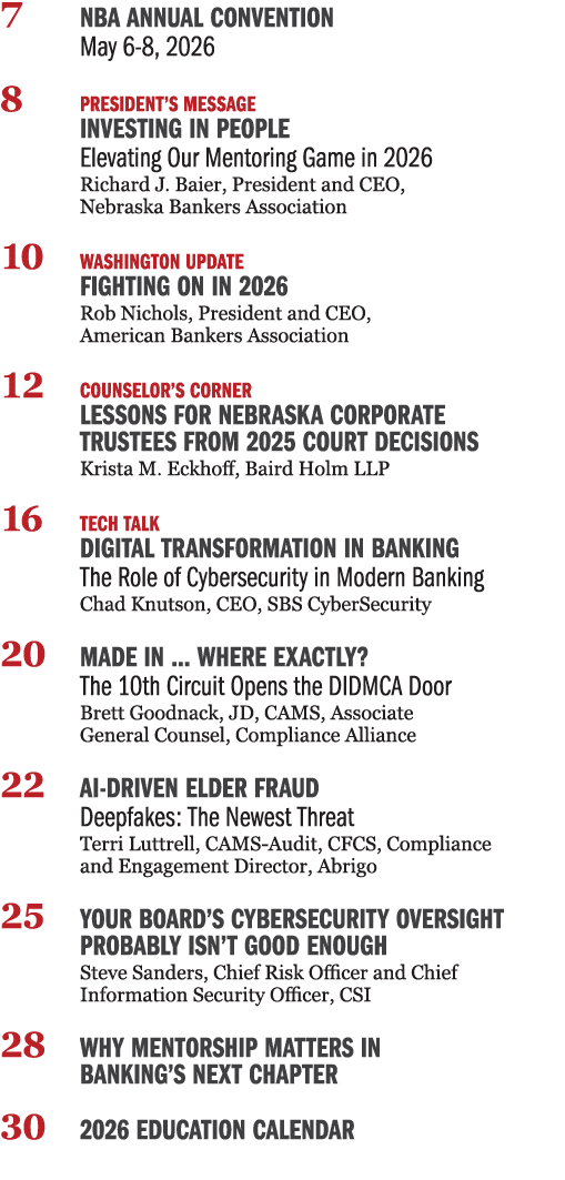 7 NBA Annual Convention May 6 8, 2026 8 President’s Message Investing in People Elevating Our Mentoring Game in 2026 ...