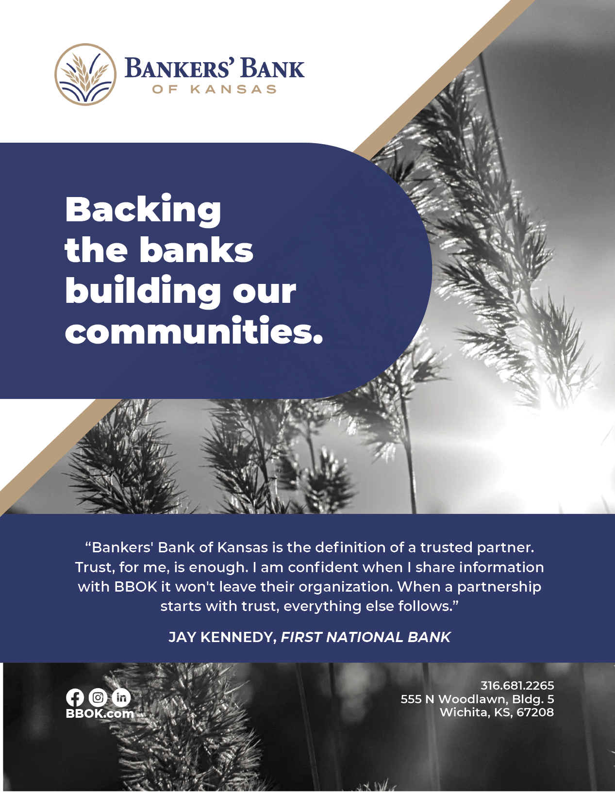 A Bank of Kansas advertisement featuring a tree and the phrase “Backing the Banks Building our Communities." AI generated content